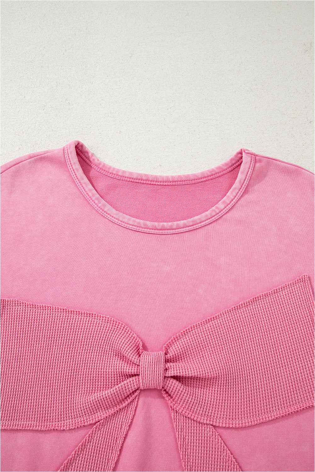 Bonbon Waffle Bowknot Patchwork Mineral Wash Plus Size Top 5d087340fd967923