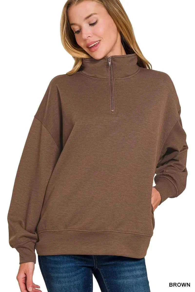 Zenana Scuba Quarter-Zip Sweatshirt 5d098a10316d40e1882cdf80585365df-Max-Origin