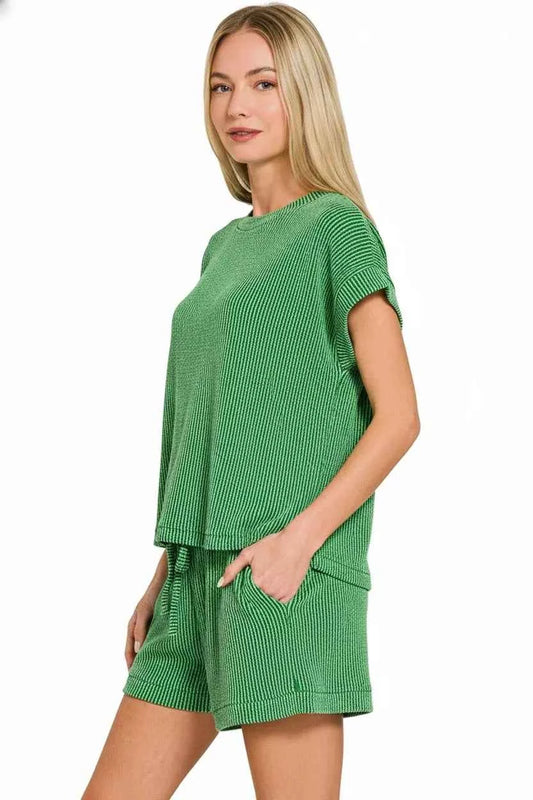 Raised Rib Cap Sleeve Top & Shorts Set 5d0a406a-c54c-47a1-88c3-5f3f0bf6cbd2-Max-Origin