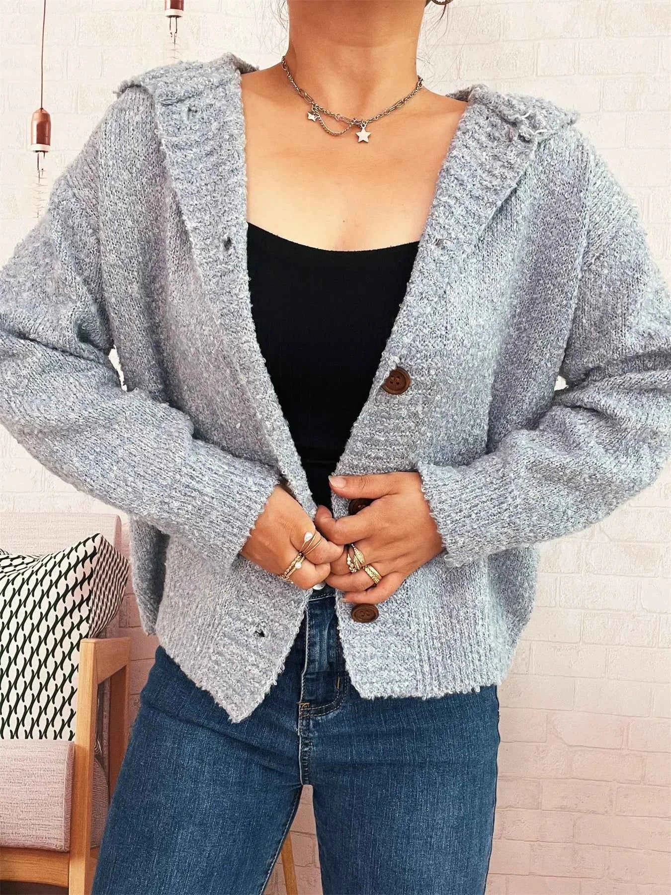 Cozy Button-Up Hooded Cardigan