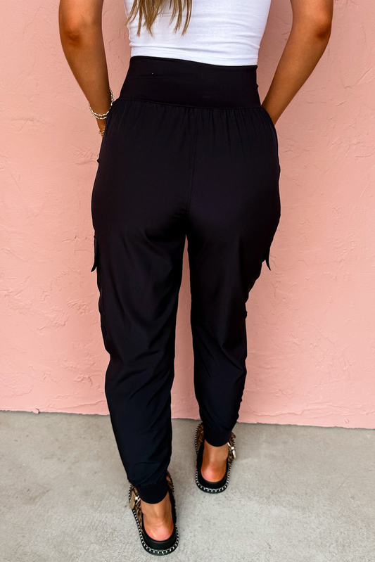 Black Elastic High Waist Pocketed Cargo Jogger Pants 5d141a3b9f21d1d9