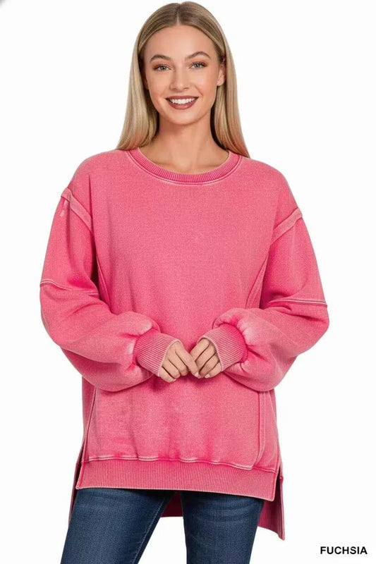 Acid Washed Batwing Sleeve Fleece Sweatshirt 5d1a873e-0b1c-41f4-ada9-e99af3e2b0c3-Max-Origin