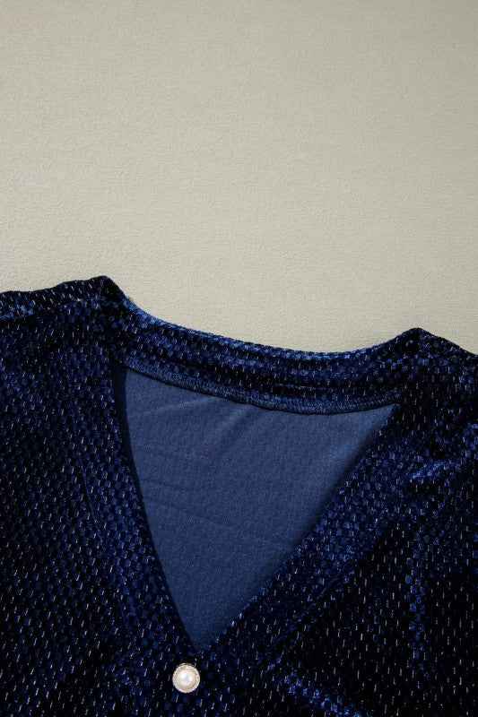 Plus Size Textured Velvet Buttoned Tiered Dress 5d1ea5d4-cc34-407b-95c2-1f981744a6ec