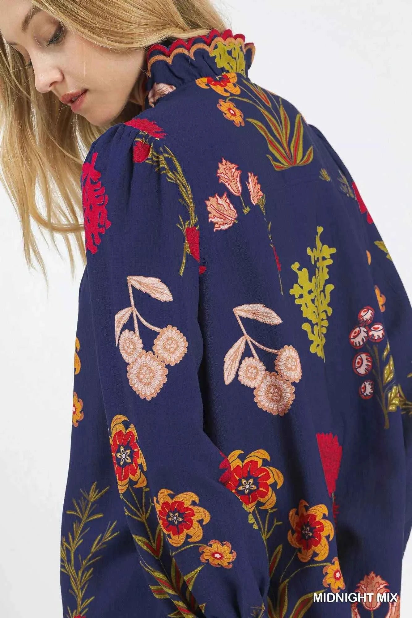 Umgee Flower Print Blouse with Scalloped Neckline 5d2a8975-64f8-4cea-8268-3a7210193a6a-Max-Origin