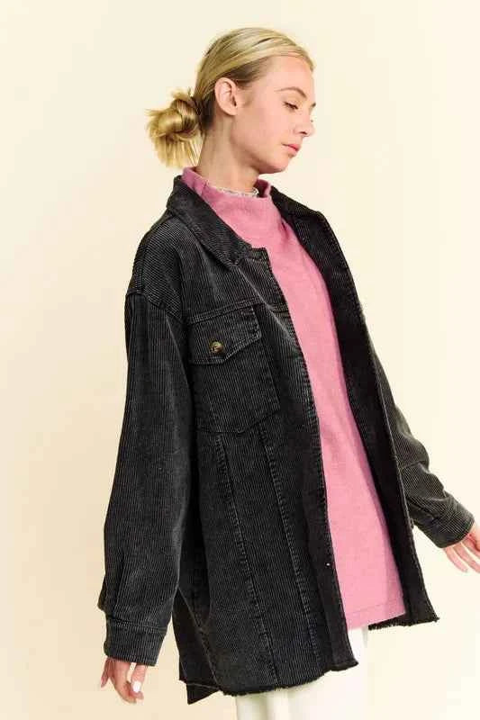 Davi & Dani Washed Corduroy Raw Hem Button Up Jacket 5d2f1c95-6bdf-43f6-8f01-d8394da54054-Max