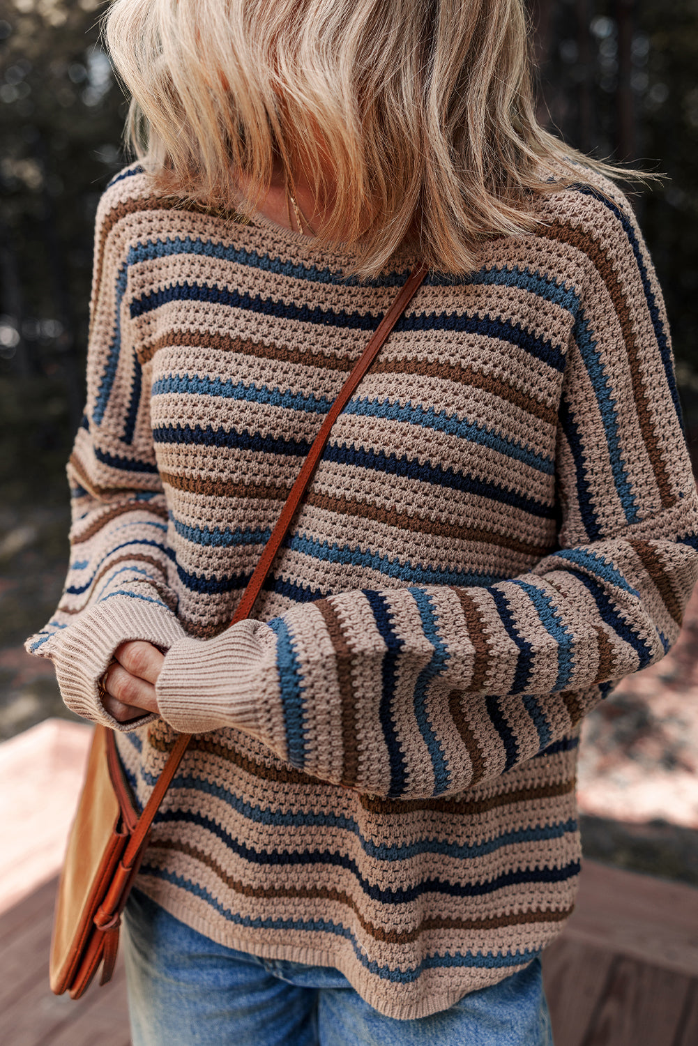 Multicolour Striped Knitted Drop Shoulder Crew Neck Sweater 5d2f9ac430c45937