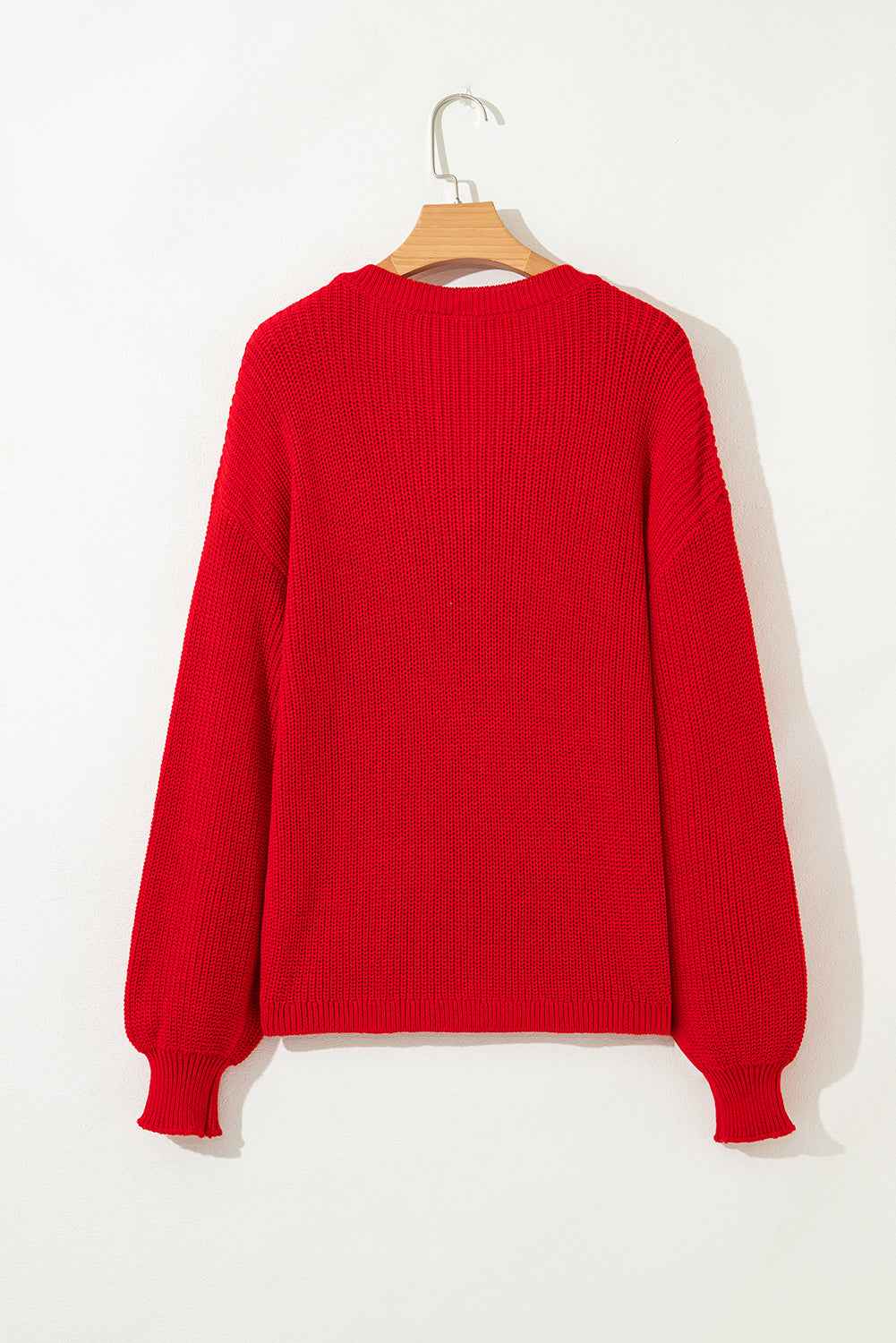 Racing Red Solid Textured Knit V Neck Drop Shoulder Sweater 5d3956eeec988cb5