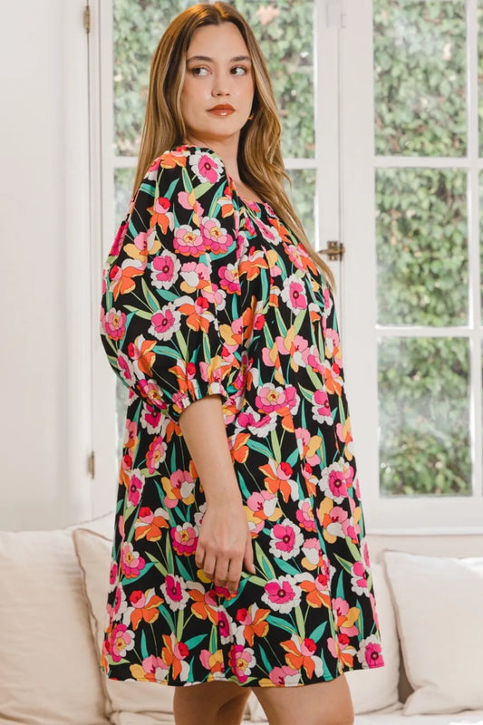 Full Size Floral Puff Sleeve Mini Dress 5d39ac3d-bb75-45f4-b0c5-e6d3a213f34b-Max