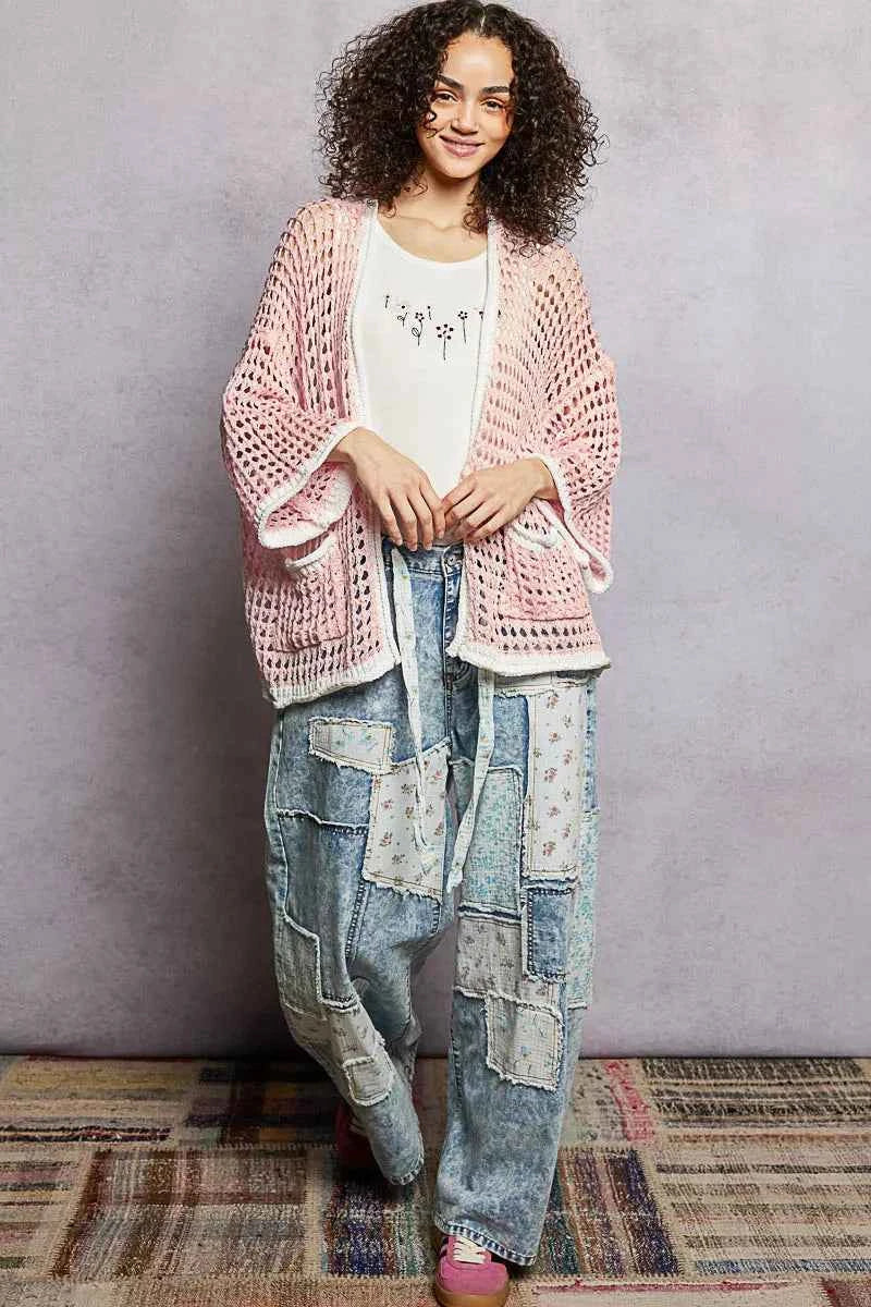 POL Open Front Openwork Cardigan with Contrast Trim 5d39b317-b0e2-497b-b22a-126ffce2d96f-Max-Origin