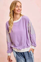 BiBi Mix and Match Sweatshirt with Floral Sleeve Striped 5d423cea5112441f8709bf4c5ae9ccb1-Max-Origin