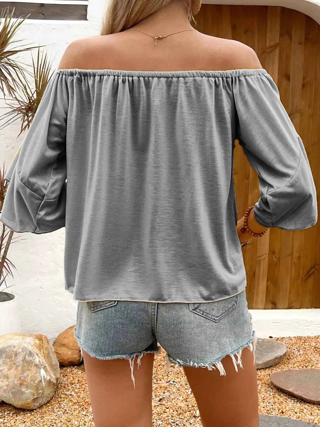 Off-Shoulder Tie-Front T-Shirt 5d4703f6940c4427a864f56aebf4acbd-Max-Origin