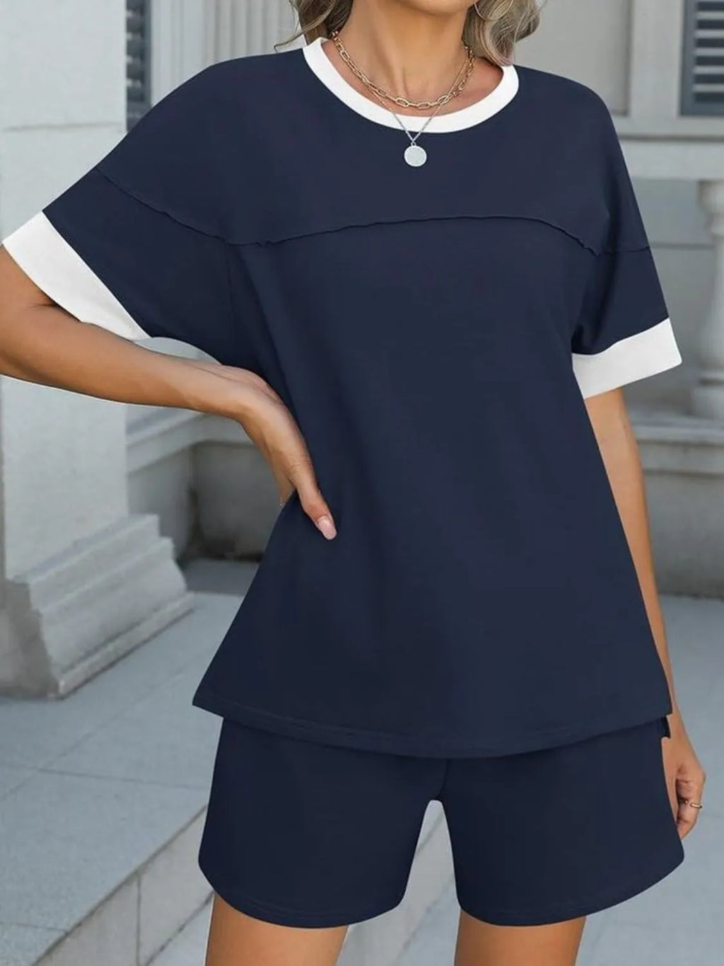 Round Neck Short Sleeve Top and Shorts Set 5d47362f-242a-45da-85cf-cae5fc99a9ae-Max-Origin