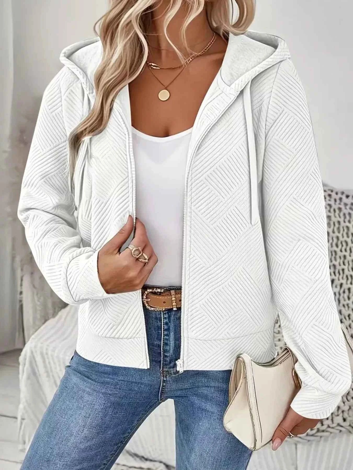 Textured Zip-Up Hooded Jacket White 5d5293cce4684863b5a35fc1352865b7-Max-Origin