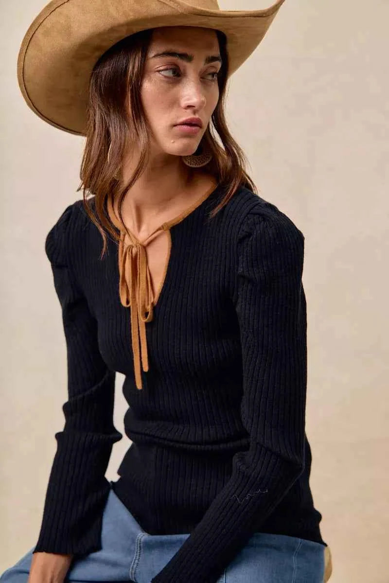 BiBi Ribbed Contrast Front Tied Top with Shrried 5d52c0537a7b499e9b95f172236dbec5-Max-Origin