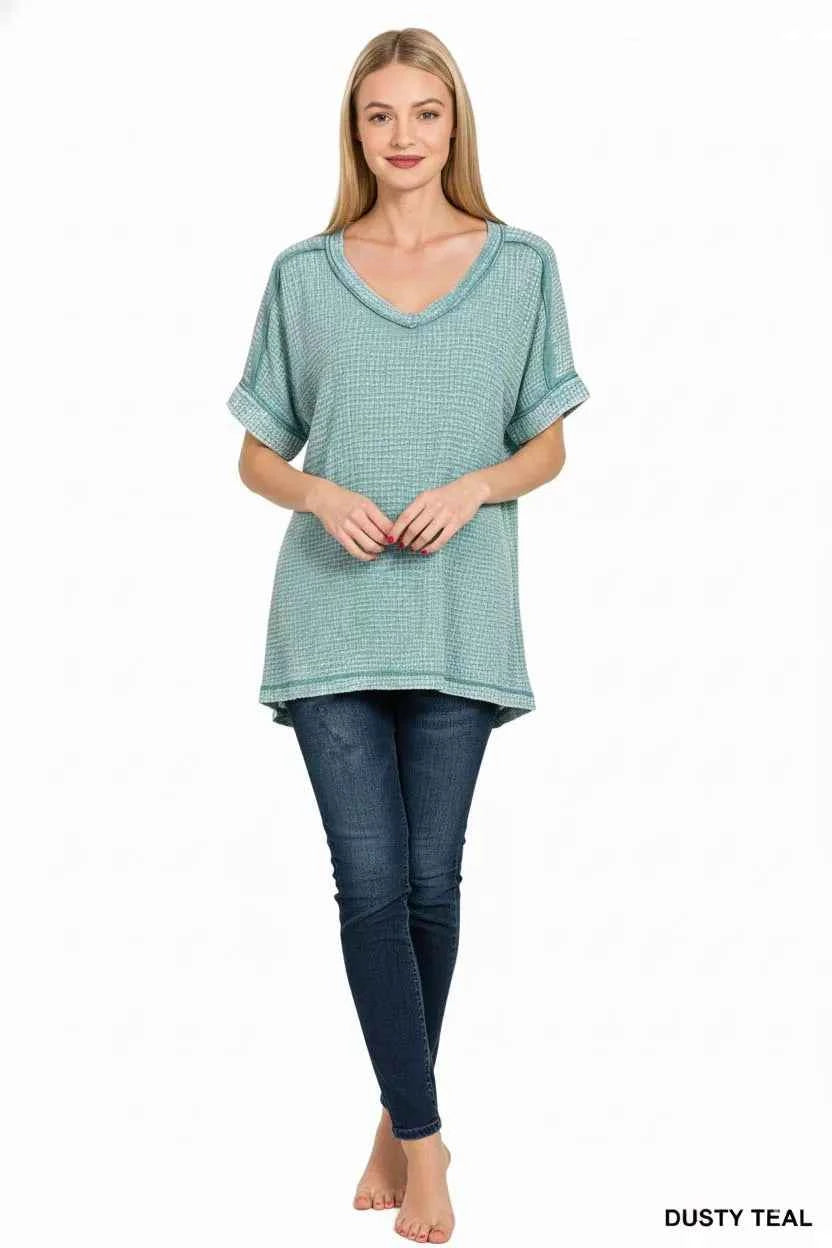 Zenana Acid Washed Double Gauze V-Neck Tee 5d581cb6-aadc-43e2-a947-f4a3c6eaedfe-Max-Origin