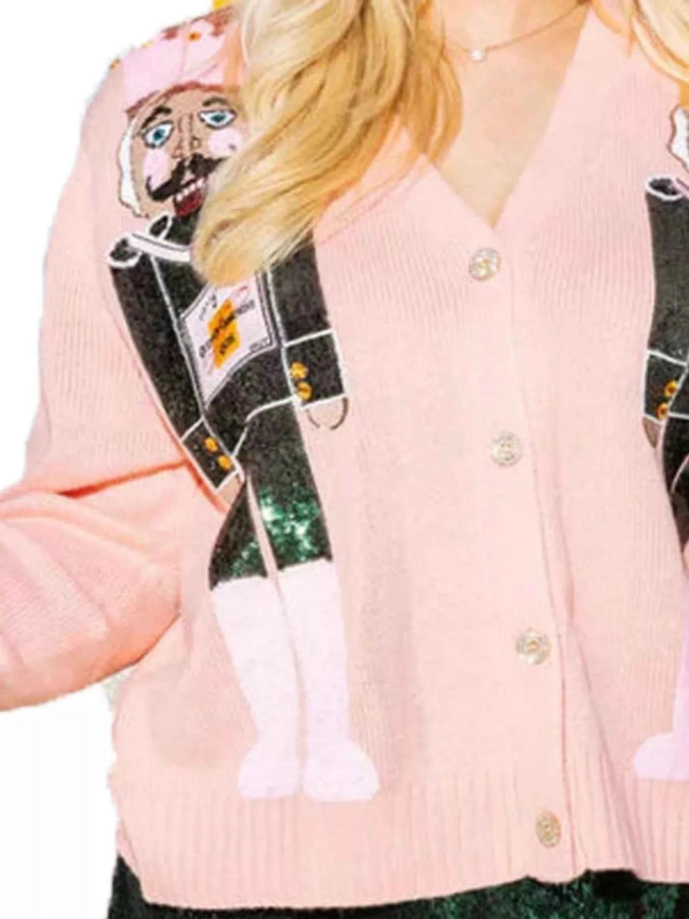 Nutcracker Ribbed Hem V-Neck Cardigan 5d5ffc18-38fb-4b3f-995d-f578fca89d21-Max-Origin