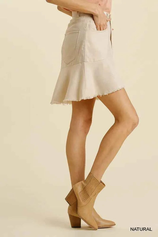 Linen Blend 5 Pockets High Low Skirt with Frayed Hem 5d620864-17e9-4410-b156-e6b3cc6a9c24-Max-Origin
