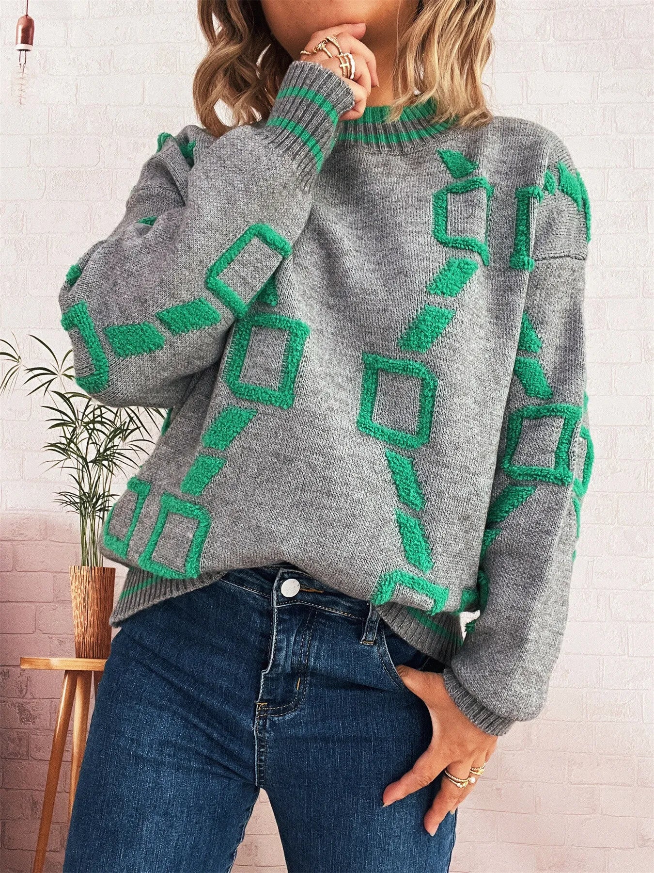 Contrast Round Neck Long Sleeve Sweater 5d64a2963ba042c68ec528b28cde2f12-Max-Origin