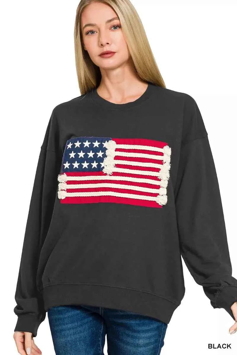 Zenana French Terry American Flag Pullover BLACK 5d67d9376fe04c20824879cbc6568786-Max-Origin