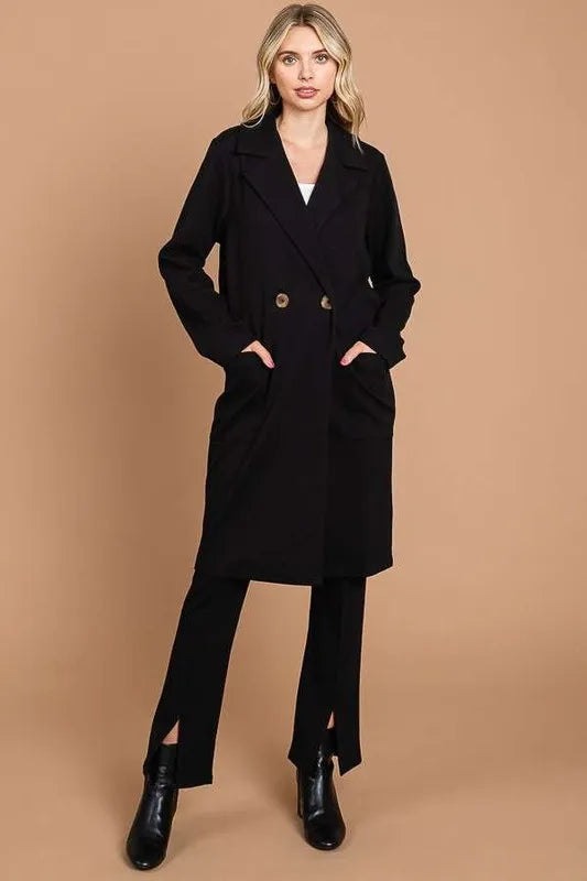 Culture Code Double Breast Lapel Collar Coat Black 5d69ef0a-4b4c-424e-b104-caa0dc894bba-Max