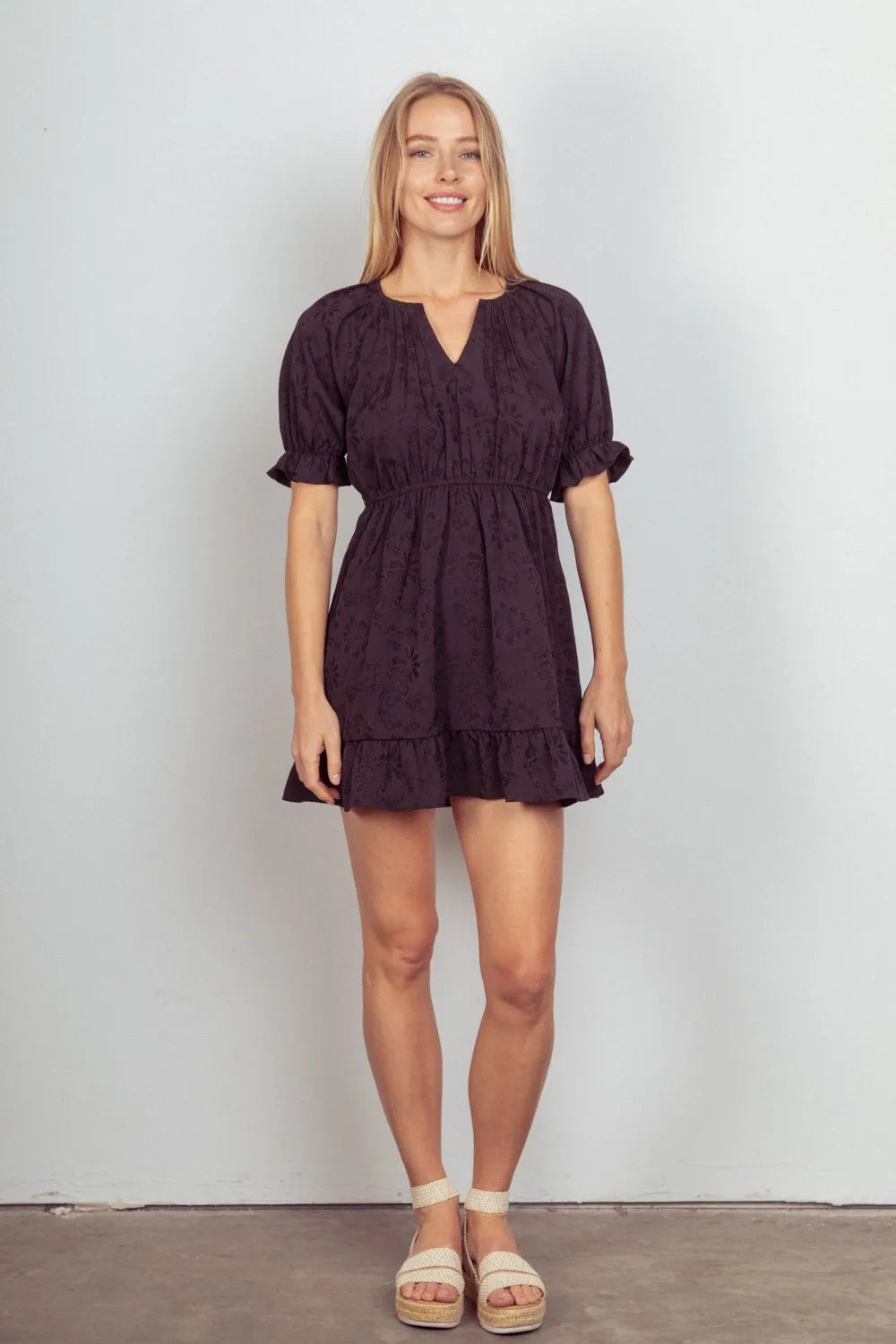 VERY J Floral Textured Woven Ruffled Mini Dress 5d6e6119-a785-4300-8f77-6c7585696c9f-Max