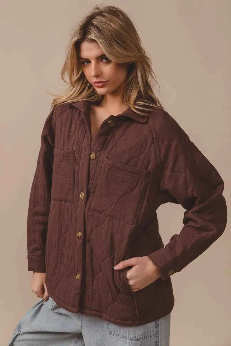 Quilted Wrinkle Gauze Long Sleeve Shacket 5d7a0c2efc8241bd90db485f39acc47f-Max-Origin