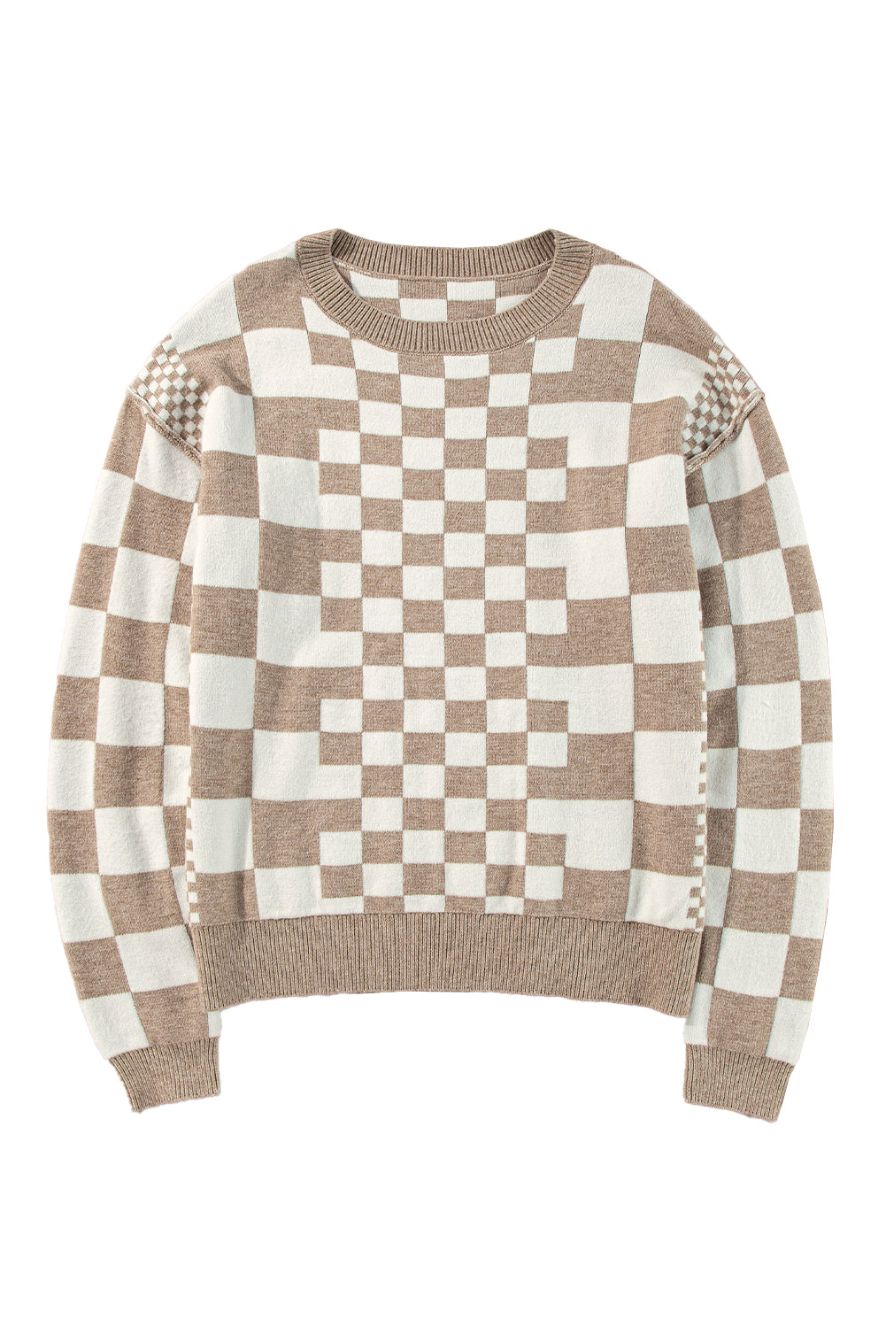 Black Checkered Drop Shoulder Round Neck Sweater 5d841920d30ea6ff