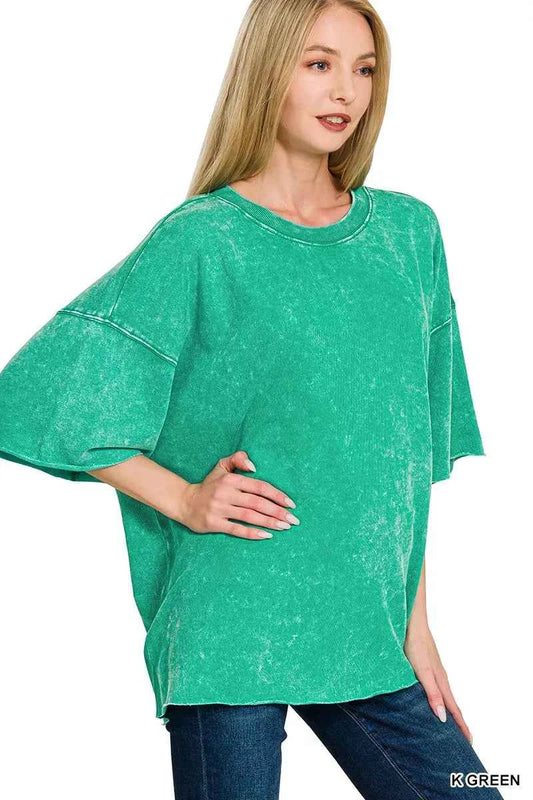 French Terry Washed Drop Shoulder Short Sleeve Top 5d86a22af26a4ce796f284c78f7ab5e4-Max-Origin