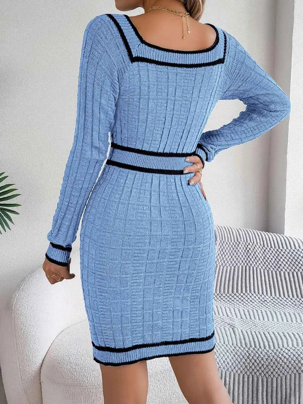 Contrast Trim Long Sleeve Sweater Dress 5d877899-e6f2-41d5-9c91-4a0523f5f14f-Max