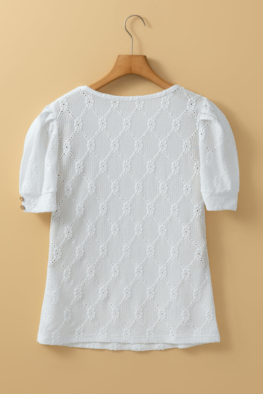 White Embroidered Floral Geometric Button Short Sleeve Top 5d8a35f1a23fd09c