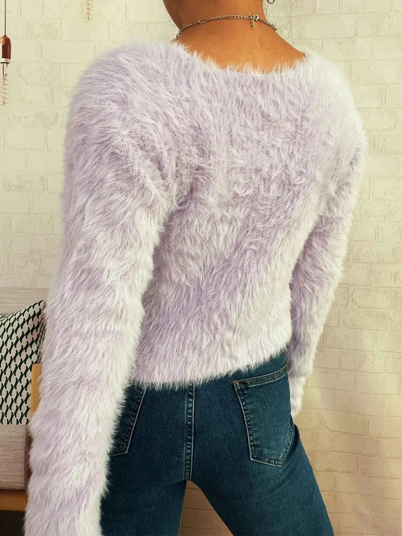 Fuzzy Heart Shape Button-Up Cardigan 5d9b5c42425642cb8aa8fed946fd314c-Max-Origin