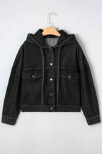 Black Chest Pocket Drop Shoulder Hooded Denim Jacket 5db855dcb61b674a