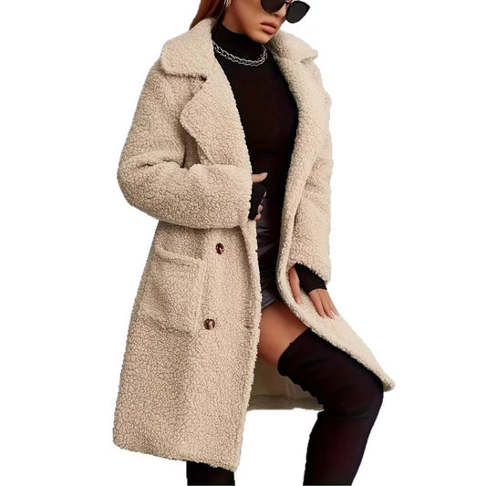 Loose-fitting Fleece-lined And Thick Mid-length Coat 5dbc0b5a-9dde-4106-838f-04c3d6c9c6c1
