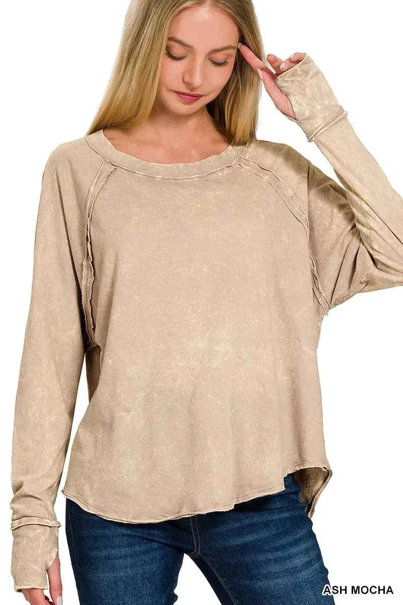 Zenana Crinkle Washed Thumb Hole Cuffs Long Sleeve Top 5dc1d99d3094419a8d6a827a01ea19c9-Max-Origin