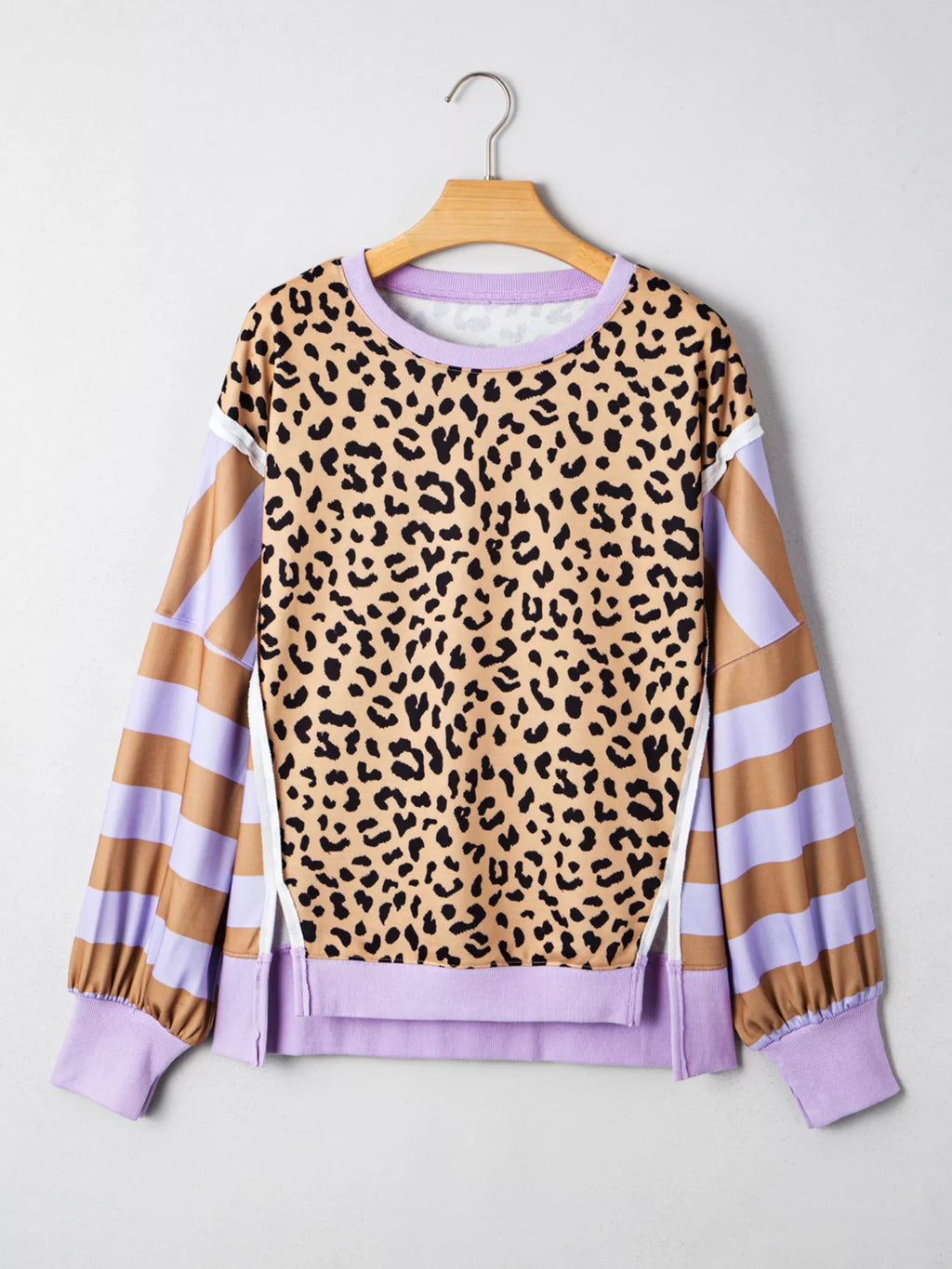 Stripe Color Block Patchwork Leopard Casual Sweatshirt with Slits 5dc5a60fc2494d3e83e71b12a4625d8d-Max-Origin