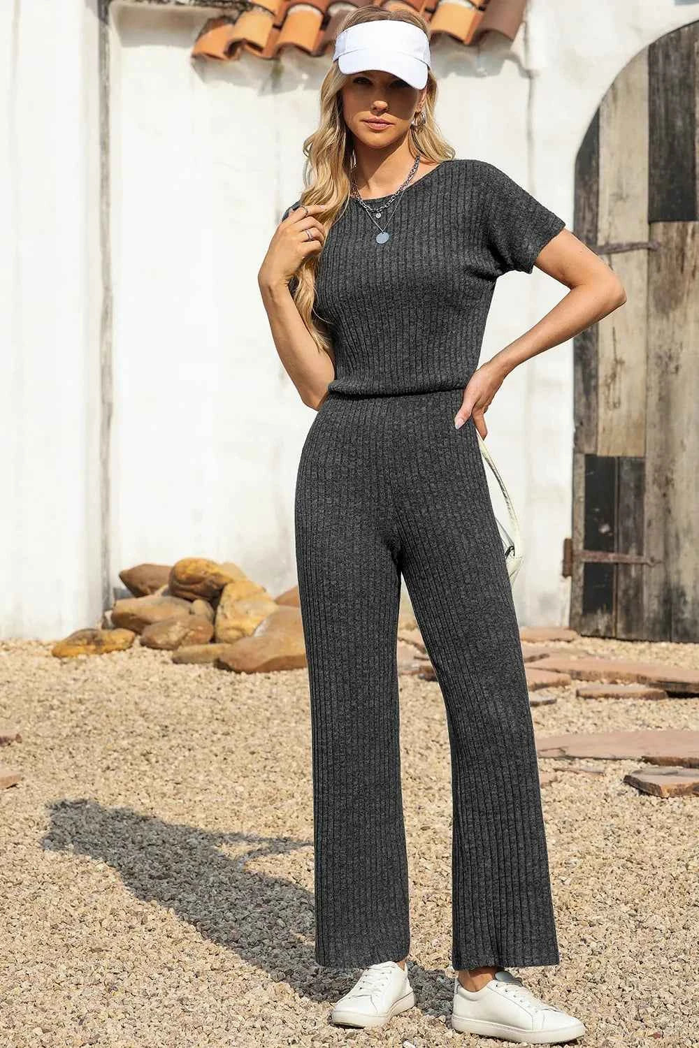 Ribbed Short Sleeve Wide Leg Jumpsuit 5dcaf3d6-9529-4574-949f-dcffd913aa04-Max-Origin