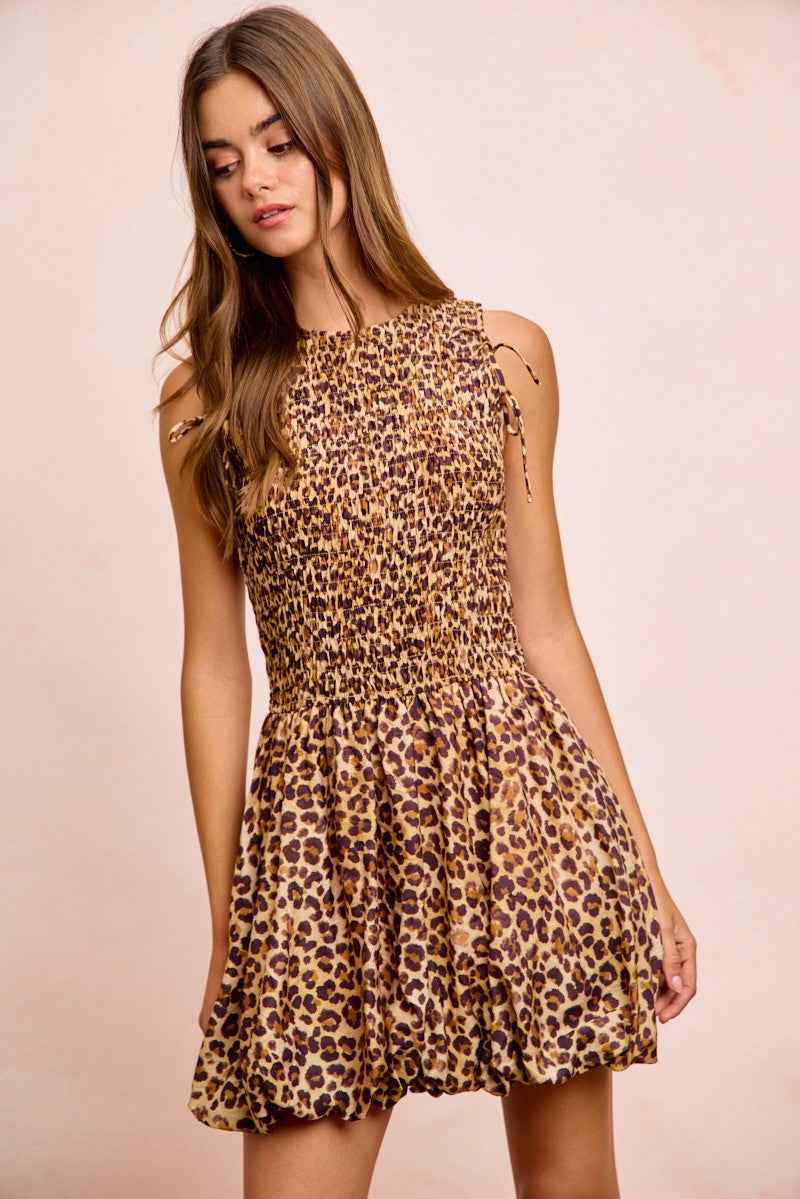 BiBi Leopard Bow Tie Attachable Puff Sleeves Dress 5dcca544b77b413ba29c4638a80e3b07-Max