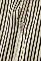 Stripe V Neck Zip Front Cinched High Waist Midi Dress