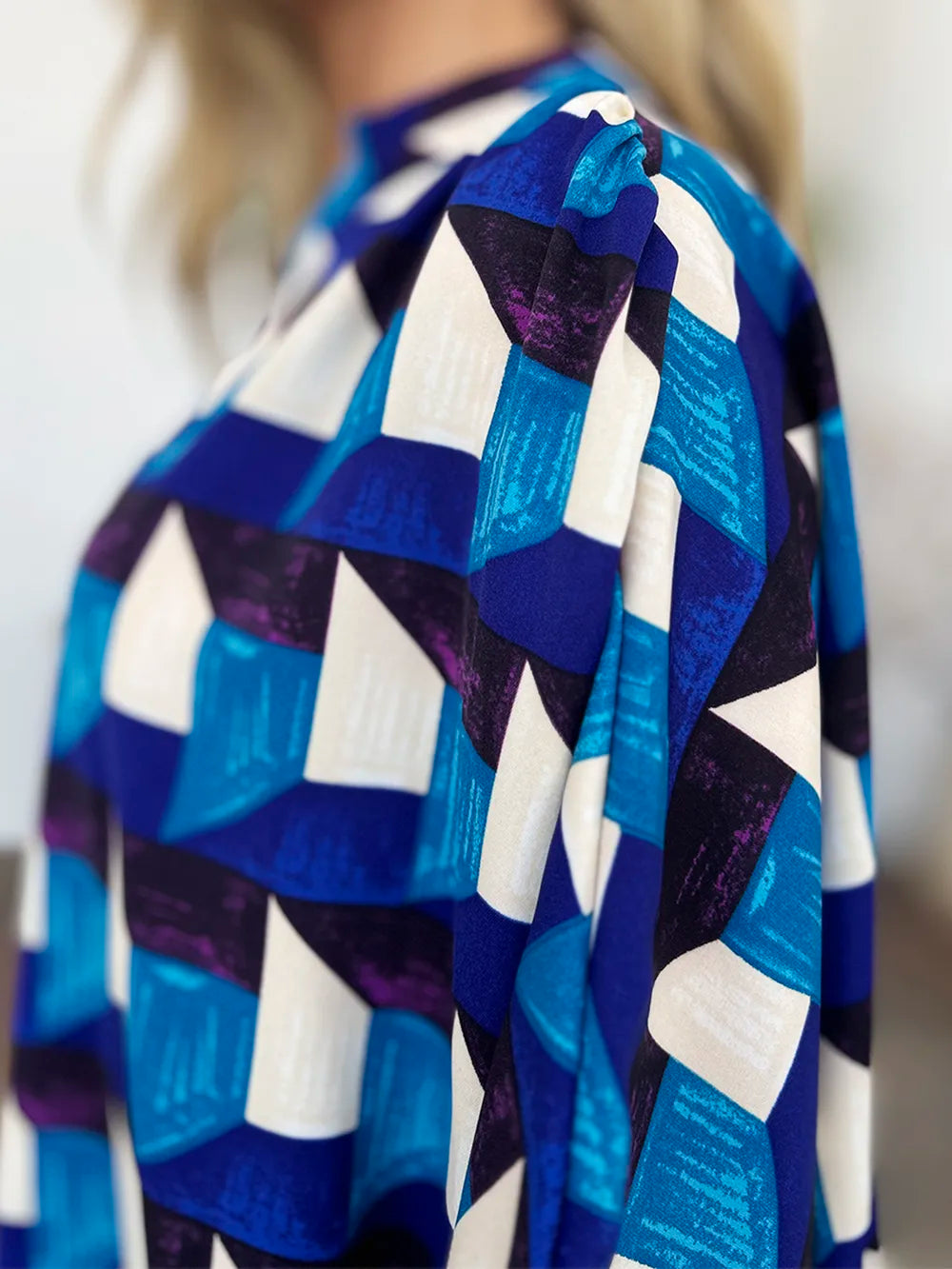 Double Take Full Size Geometric Notched Half Sleeve Blouse 5dd167cc-c8c2-4e78-a2ce-2cdb776c8bce-Max