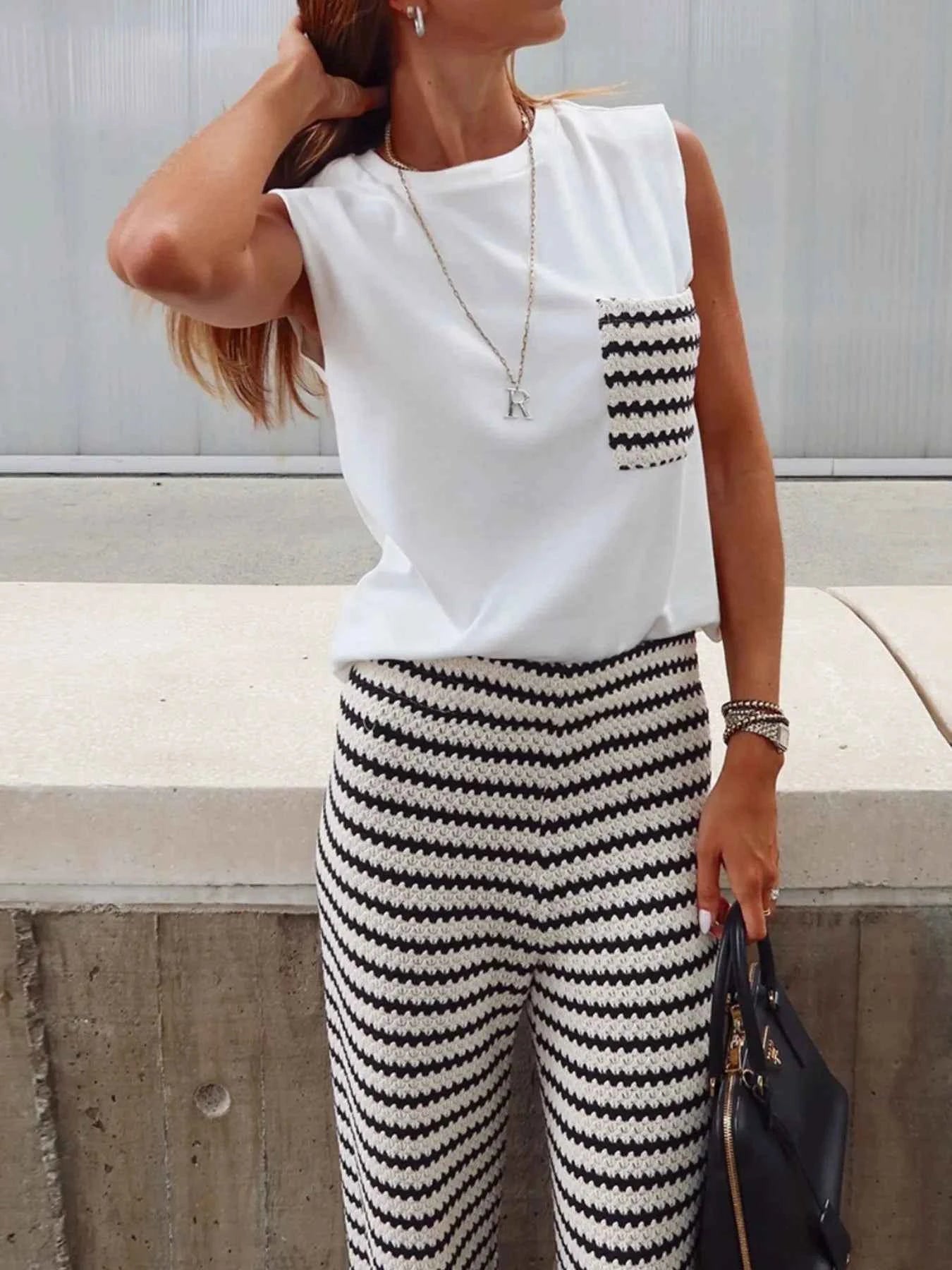 Round Neck Sleeveless Top and Striped Pants Set 5dd3229a-f9f3-4b4c-8b78-ef16081d9829-Max-Origin