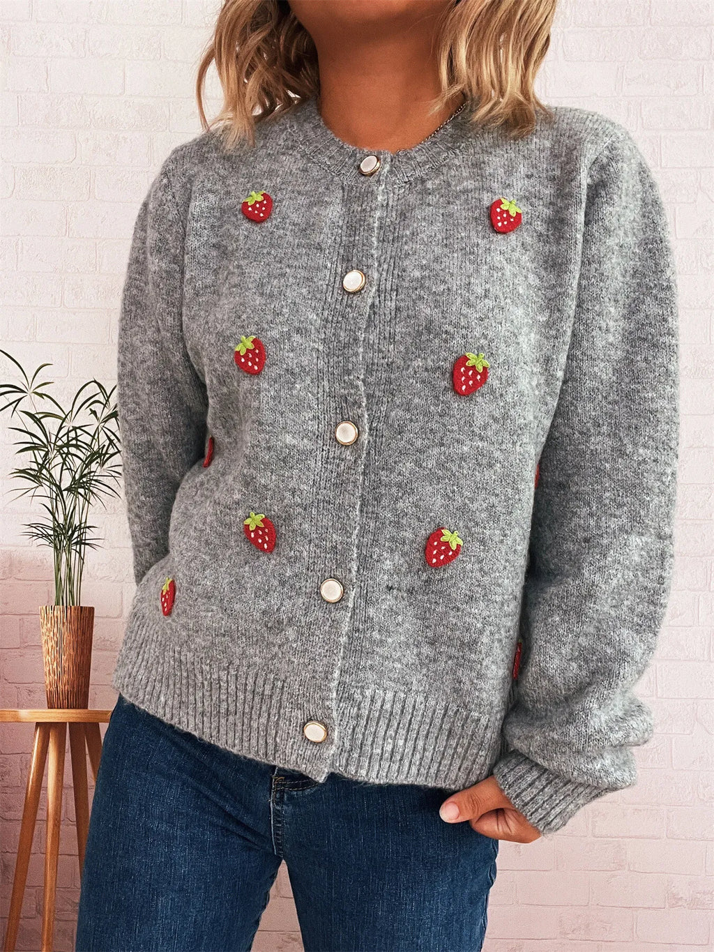 Strawberry Button Up Long Sleeve Cardigan 5dd43a64f462445c8876681a08bdf283-Max-Origin