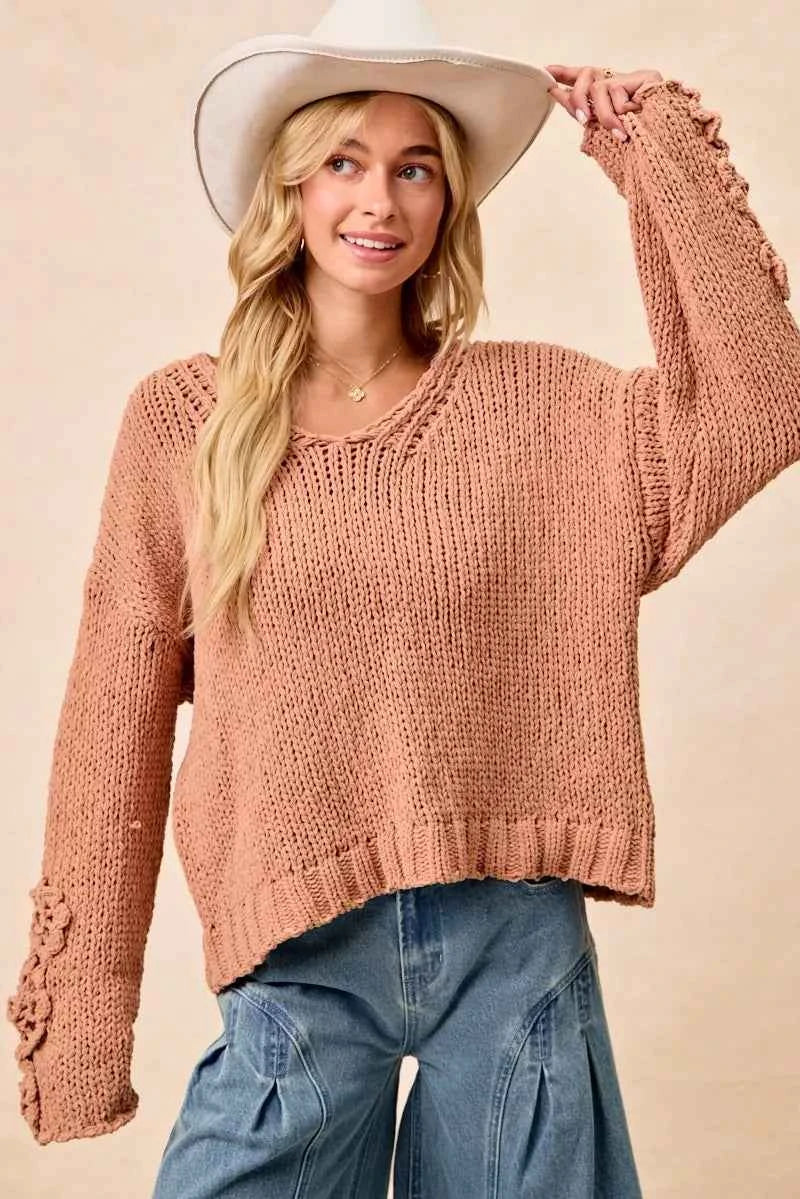 BiBi Chunky Knit Sweater with Flower Detail Sleeves 5dd877941d104198912da764e03dd8bf-Max-Origin