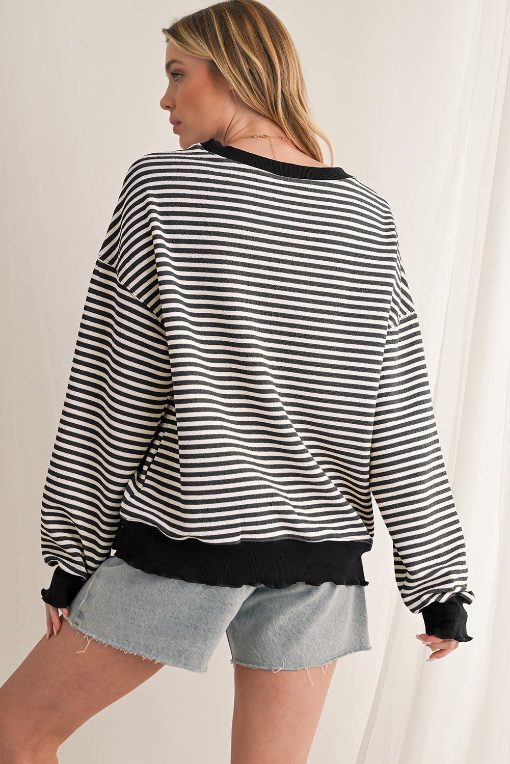 Brown Stripe Drop Shoulder Long Sleeve Top 5ddb629722a67681