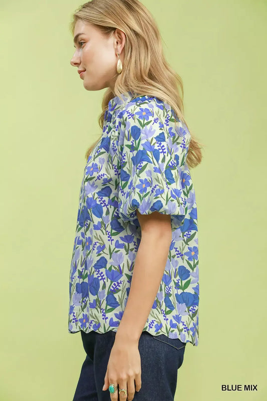 Floral Puff Sleeve Blouse with Scalloped Details 5ddcd72d-5a7c-42dc-a04b-9cc52952fafe-Max-Origin