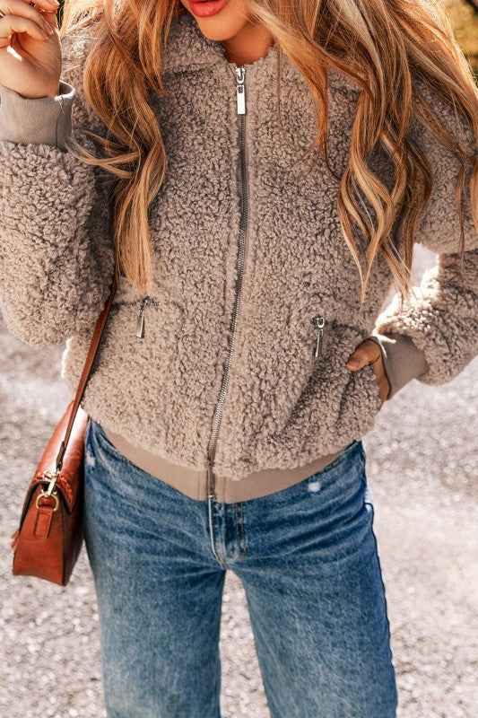 Solid Zip-Up Pocketed Fuzzy Jacket 5dddab24-14cb-4d00-b731-90a17a81073f
