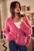 SO ME Soft Touch Hairy Loose Fit Cozy Sweater Cardigan PINK 5de0c24b1fc941e381729ebb51766c5d-Max-Origin