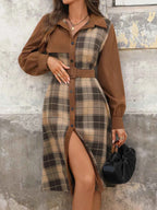 Button Front Plaid Long Sleeve Dress 5de12460-0994-4e20-87b3-501c003a9b51-Max-Origin
