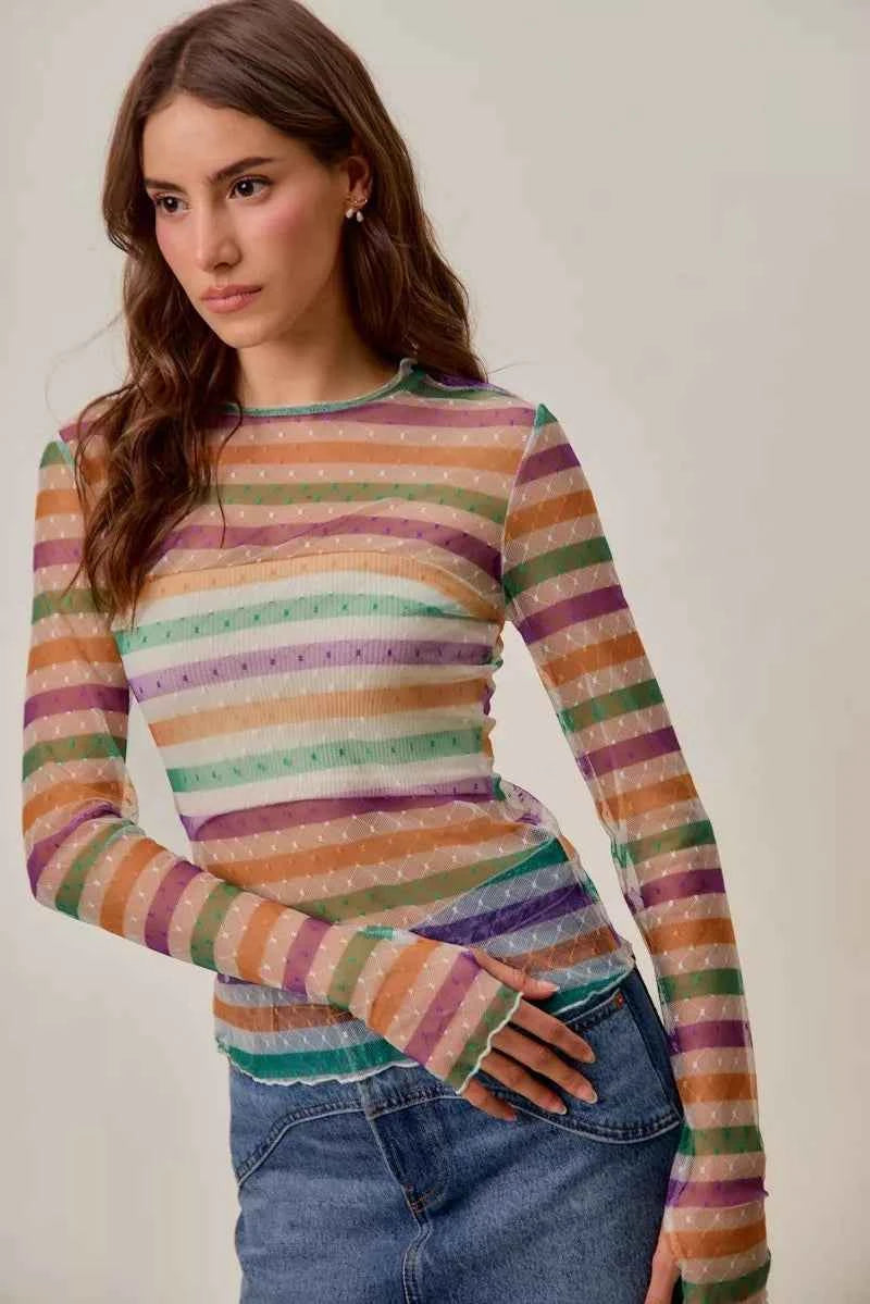 SO ME Mardi Gras Color Stripe Stretch Mesh Top PURPLE MUSTARD GREEN 5deca51e7c5e4558a5e3d309583a2648-Max-Origin
