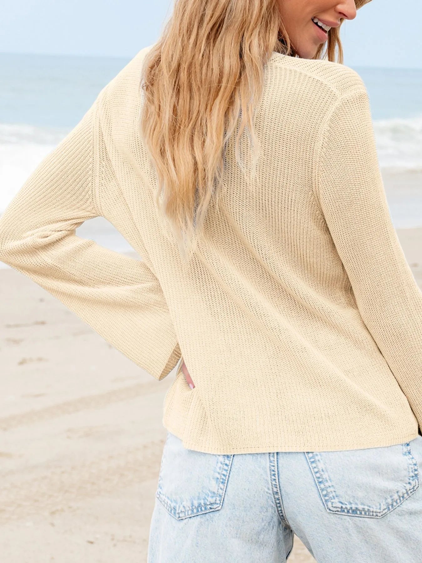 Lightweight V Neck Button Front Bell Sleeve Cardigan 5df0a720-8f76-4a38-a7d6-1ea3b89fb5e0-Max-Origin
