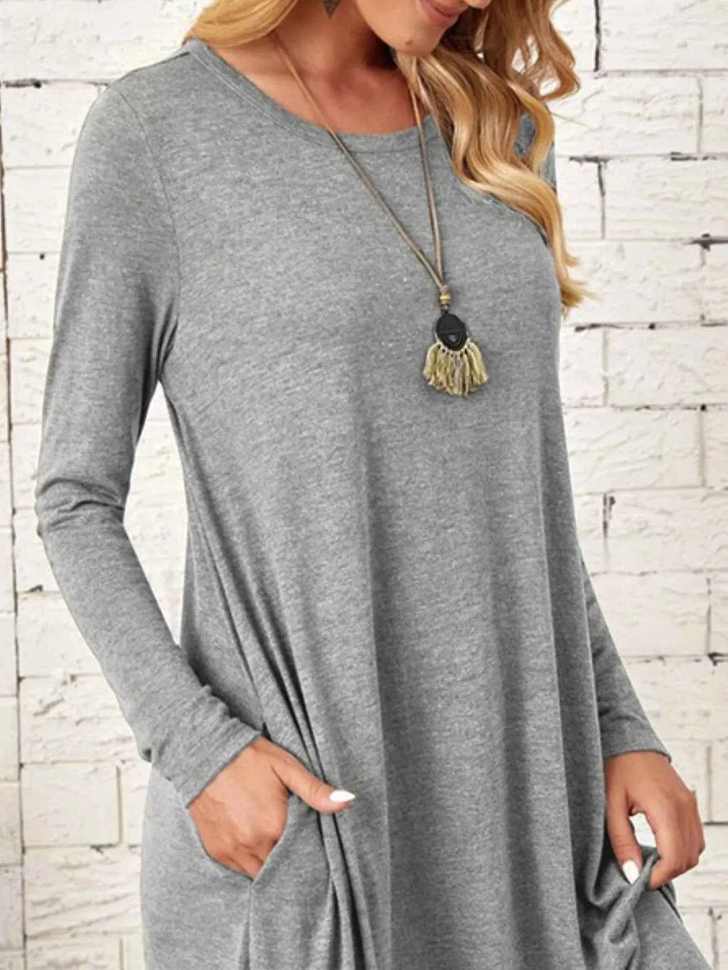 Casual Long Sleeve Pocket Midi Dress 5e01f952-a0c2-4ca8-9dd8-3f666662eafa-Max-Origin